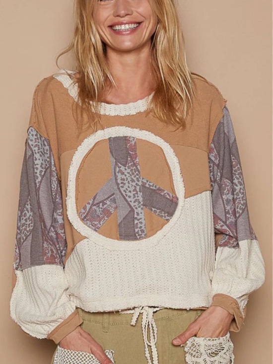 POL Tops - POL peace out my 80s oversized peace top open knit crochet boho patchwork sz m